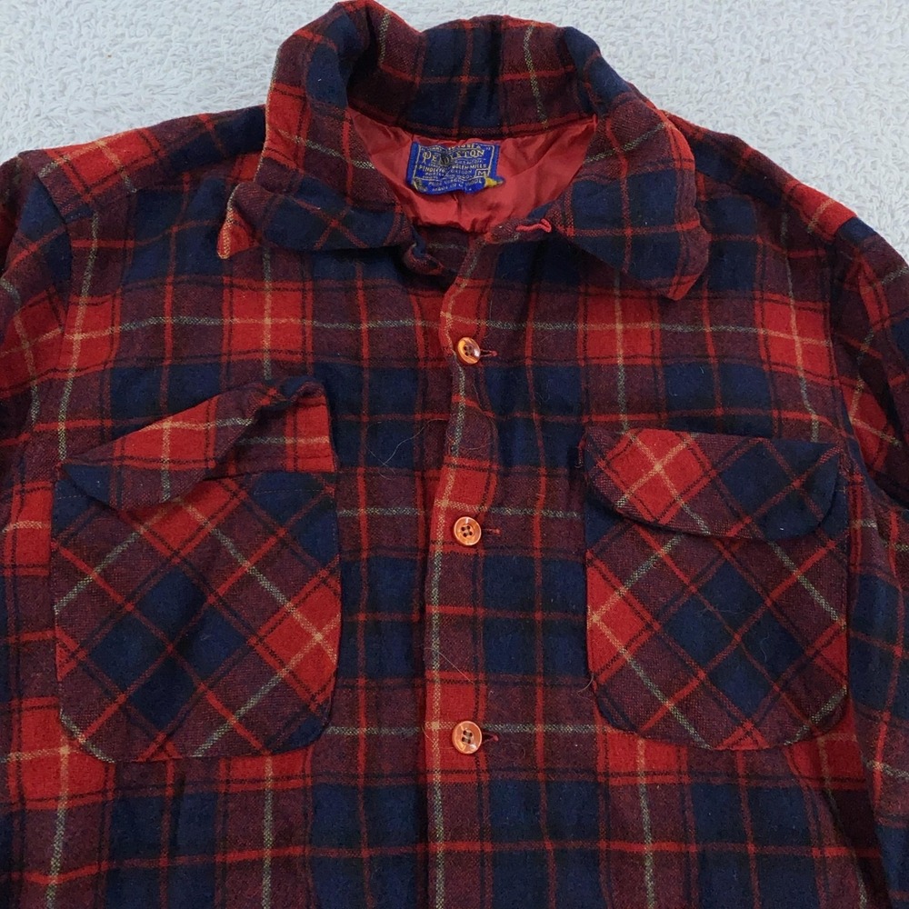Vintage Pendleton Shirt Mens Small/Medium Plaid Wool Flannel Made USA 60s‎